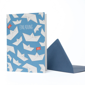 Wenskaart bootjes "uitnodiging" blauw