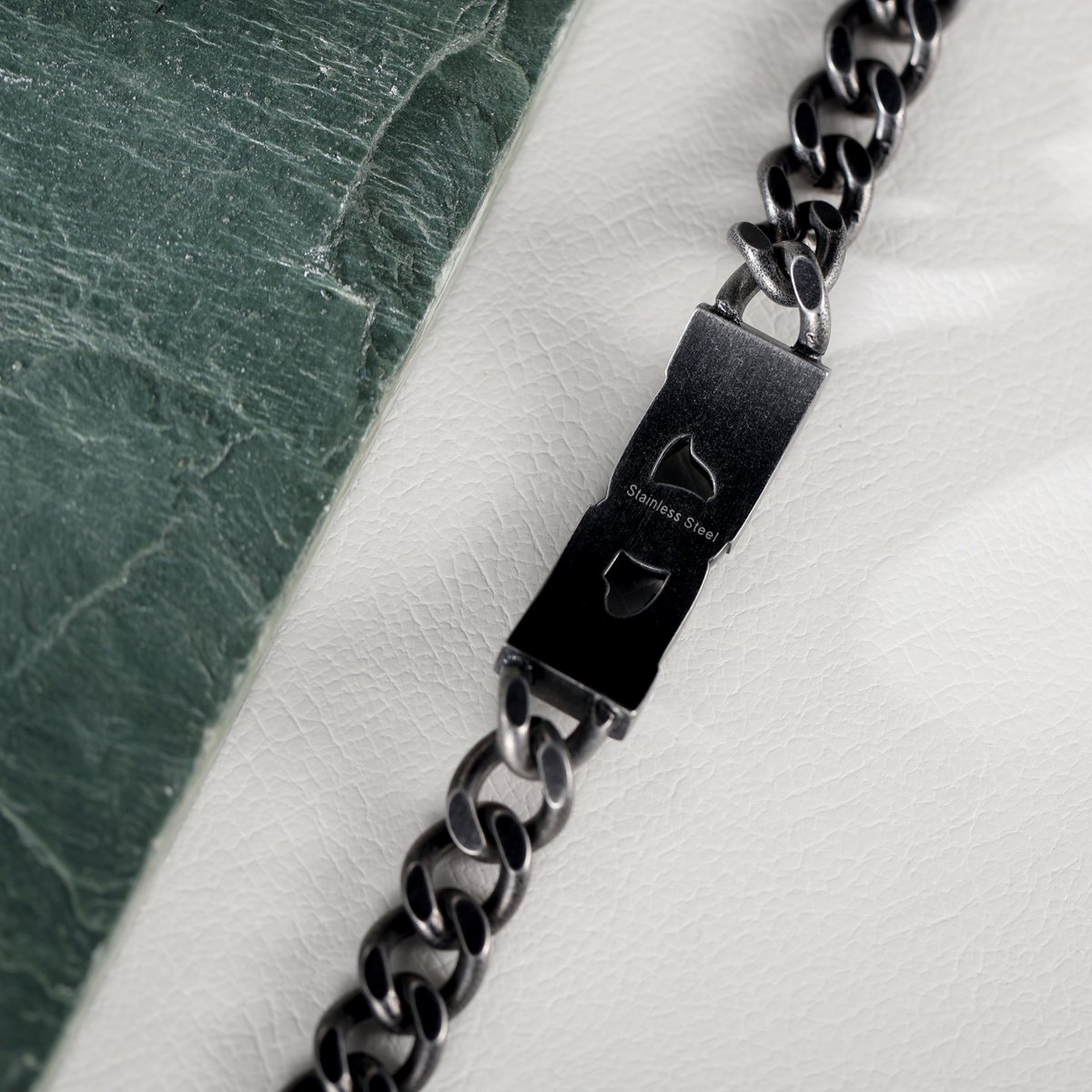 Bold Blackened Stainless Steel Curb Chain Bracelet