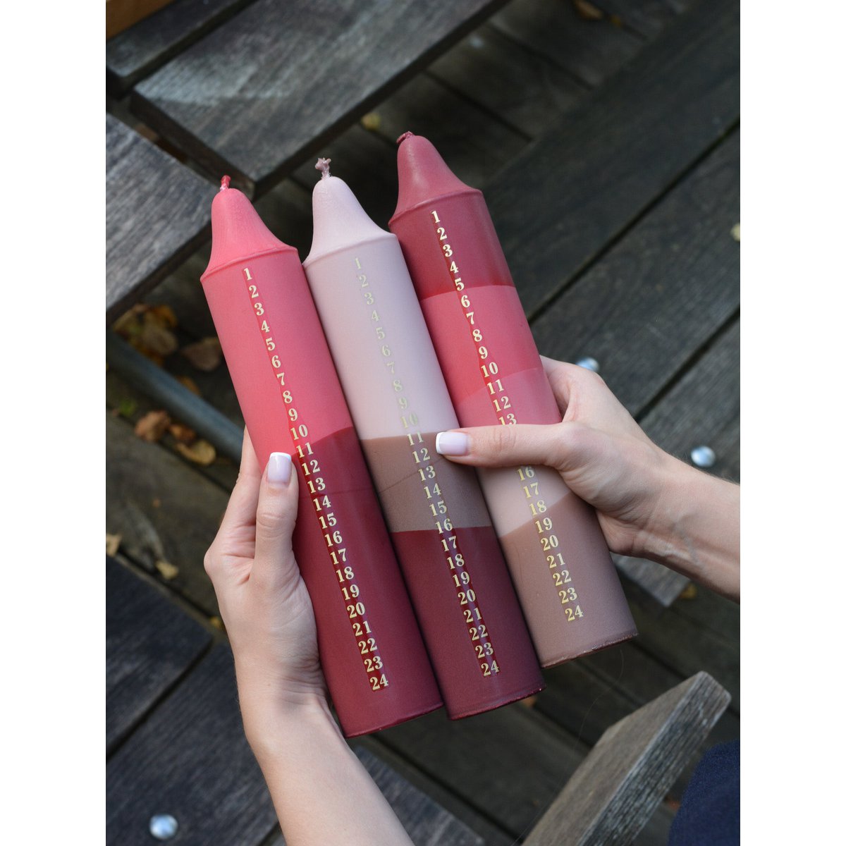 Kalenderlys Rot, Fuchsia, Beige & Brown