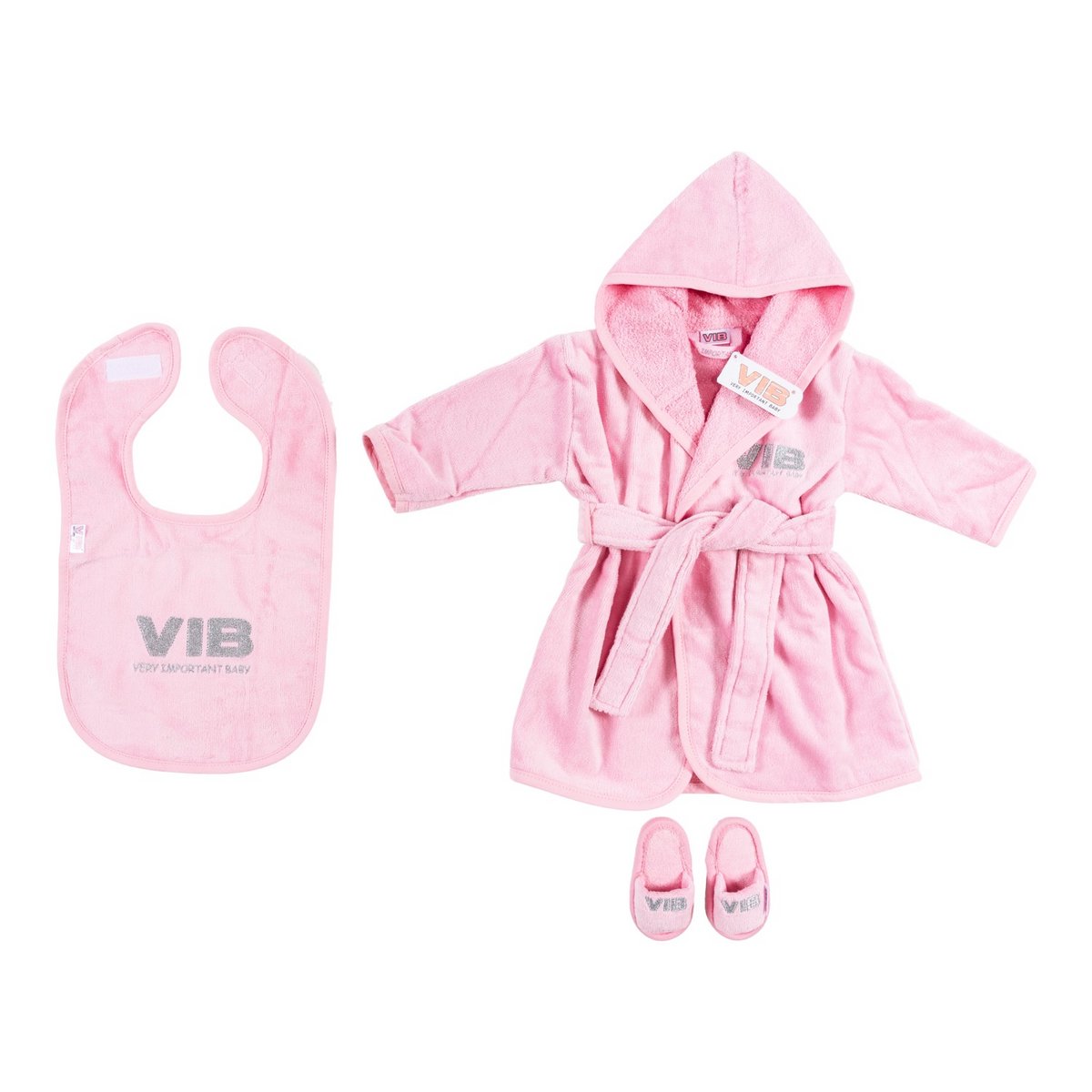 Giftset Pink: Bathrobe 62-68/Bib/Slippers