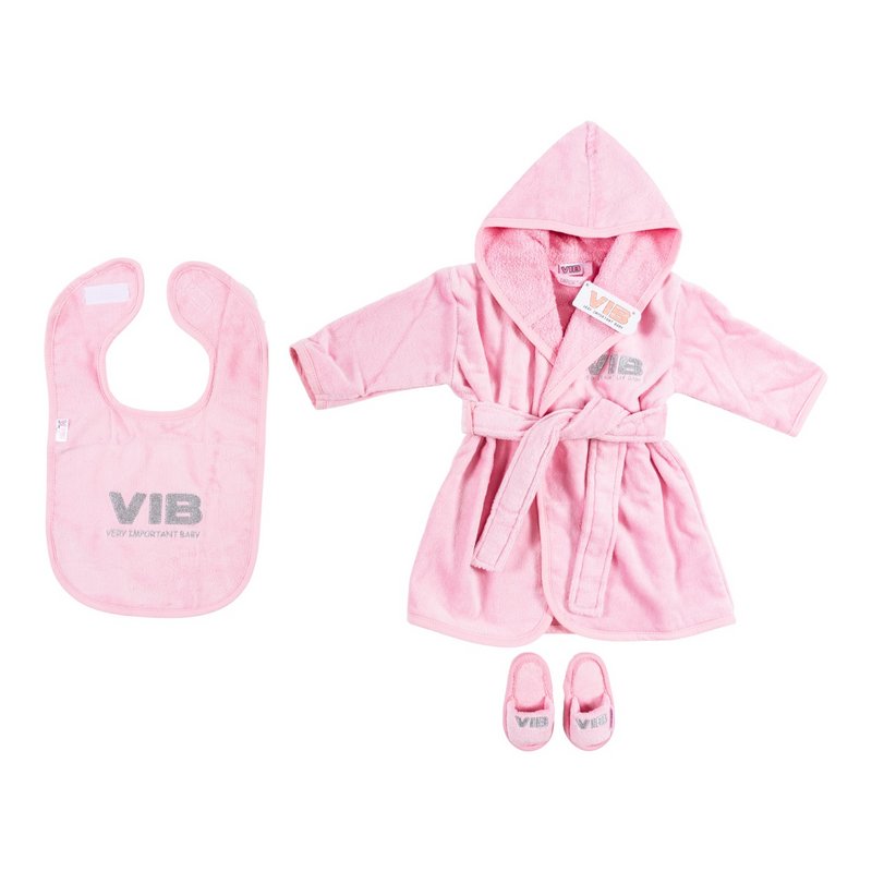 Giftset Pink: Bathrobe 62-68/Bib/Slippers