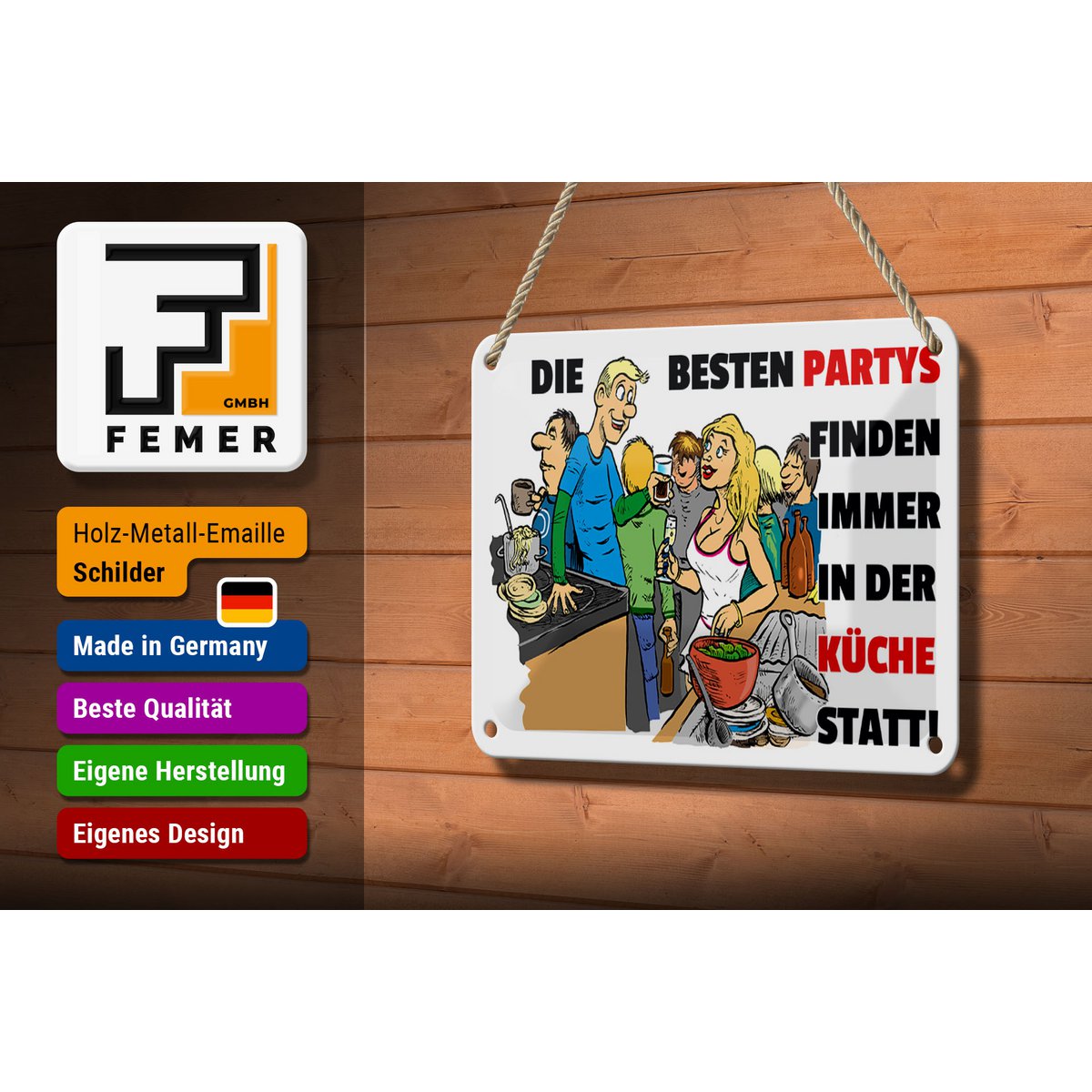 Tin sign saying 18x12cm Best parties in the kitchen decoration