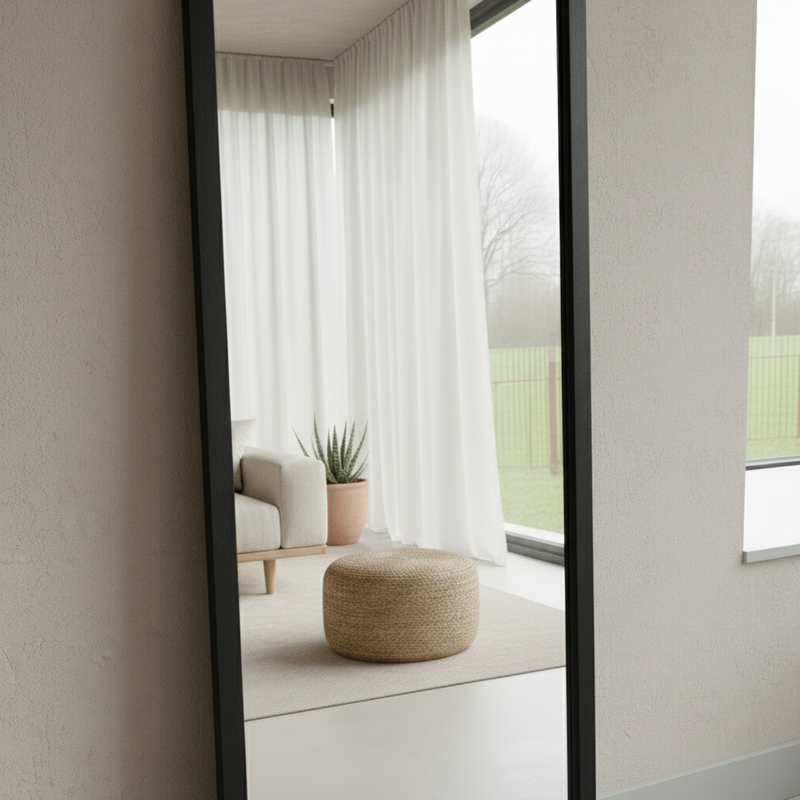 Specchio a figura intera 60x200 cm Nero - Specchio da parete grande in acciaio - Specchio da terra