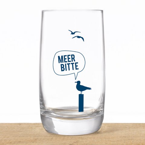 Long drink glass made of crystal “Sea Please Seagull” – maritime design, made in the EU