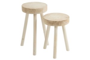 J-Line Set Van 2 Krukjes Paulownia Hout Wit