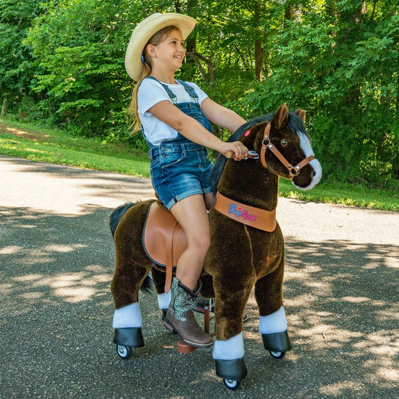 Ponycykelstur på Toy Chocolate Brown Horse | Alder 4-7 | Plush Animal Riding Toy | Klassiske u bedste gaver