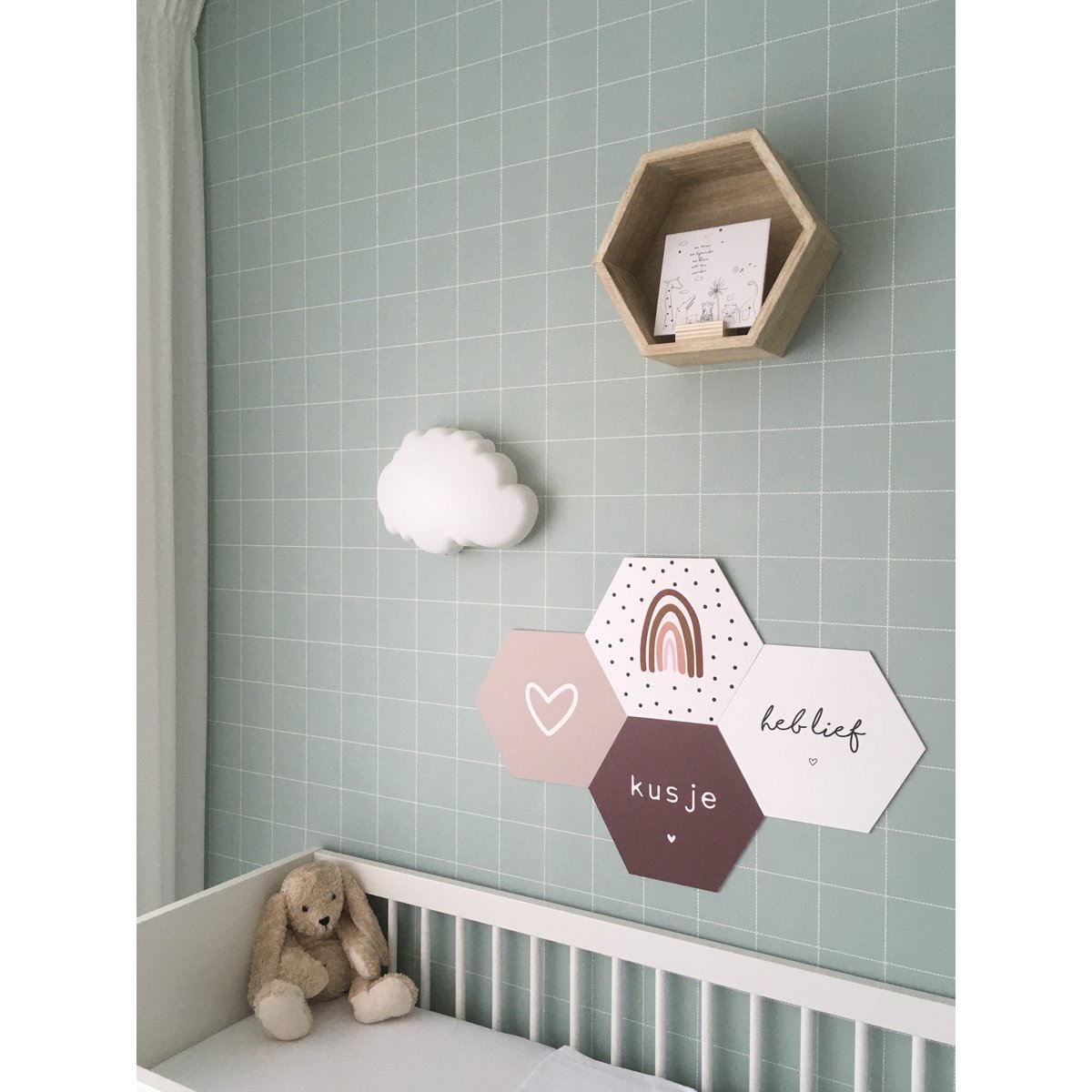 Wall hexagon heart old rose
