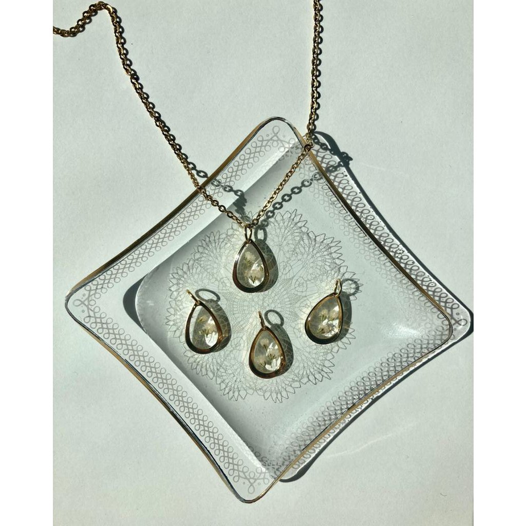 Resin/Stainless Steel Pendant gold/silver with Gypsophila (without necklace)