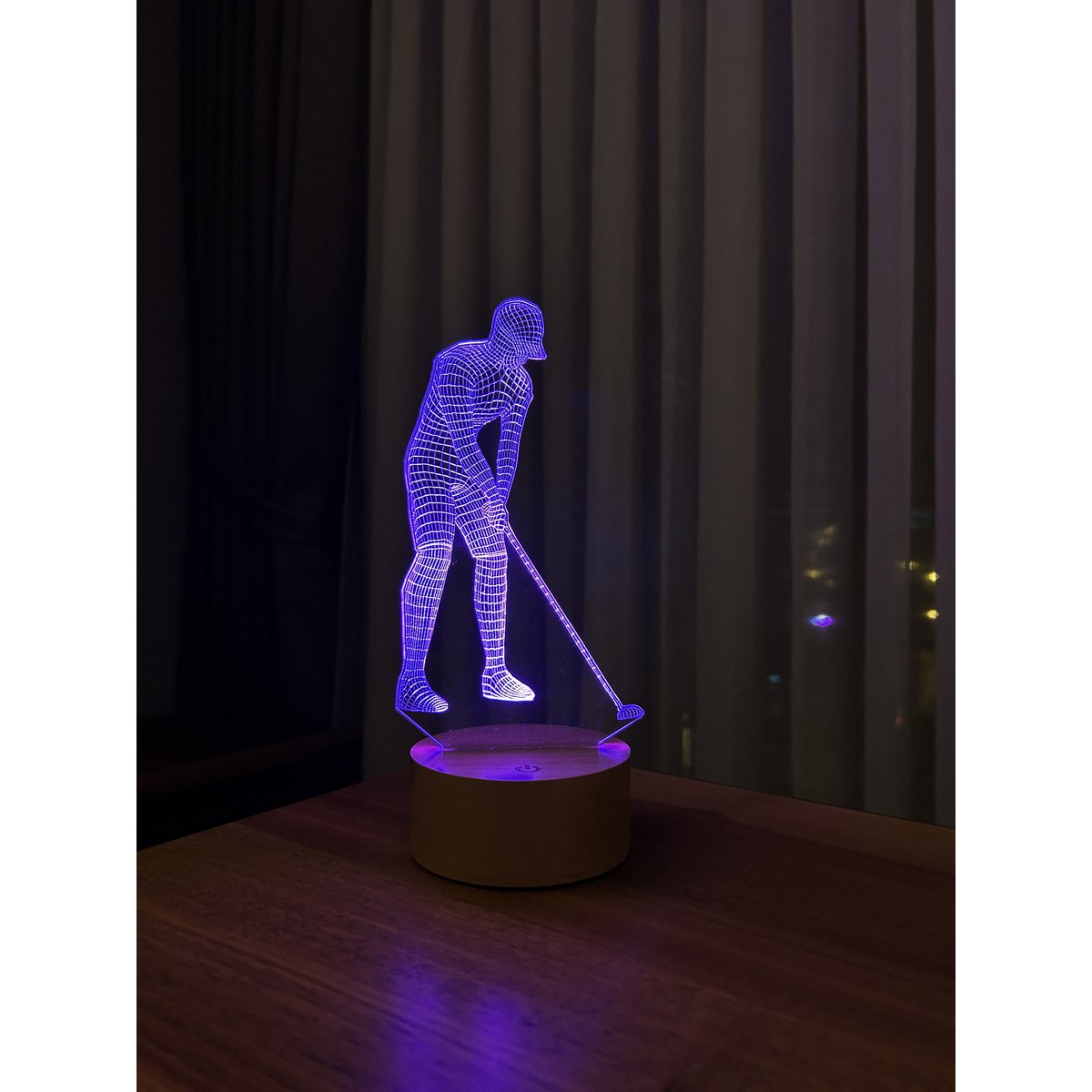 Lampa LED dla golfistów 3D | Drewniana bateria i kabel USB