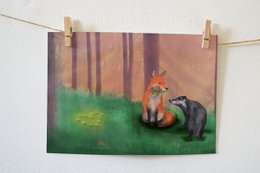 Greeting card love between fox and badger