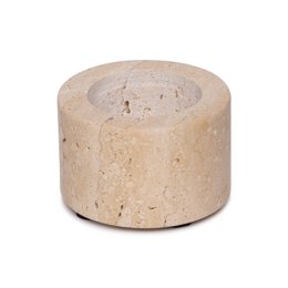 Travertine tea light holder, round, beige, 6cm diameter, 4cm height, for use with tea light candles.