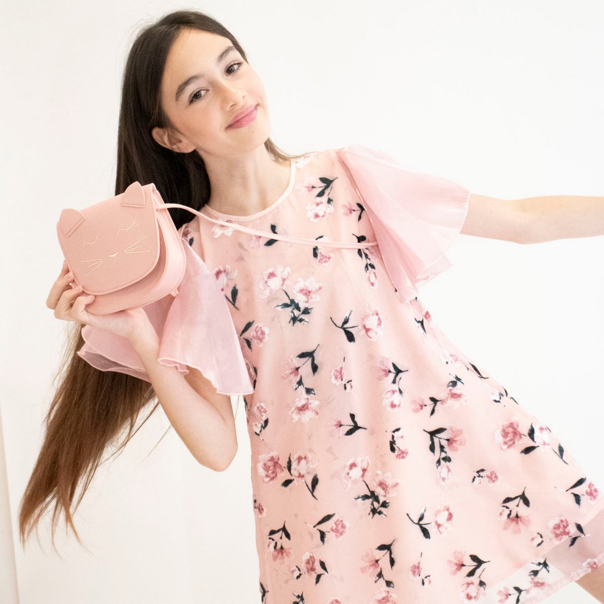 Children's shoulder bag - Mina the minimalist cat Pink