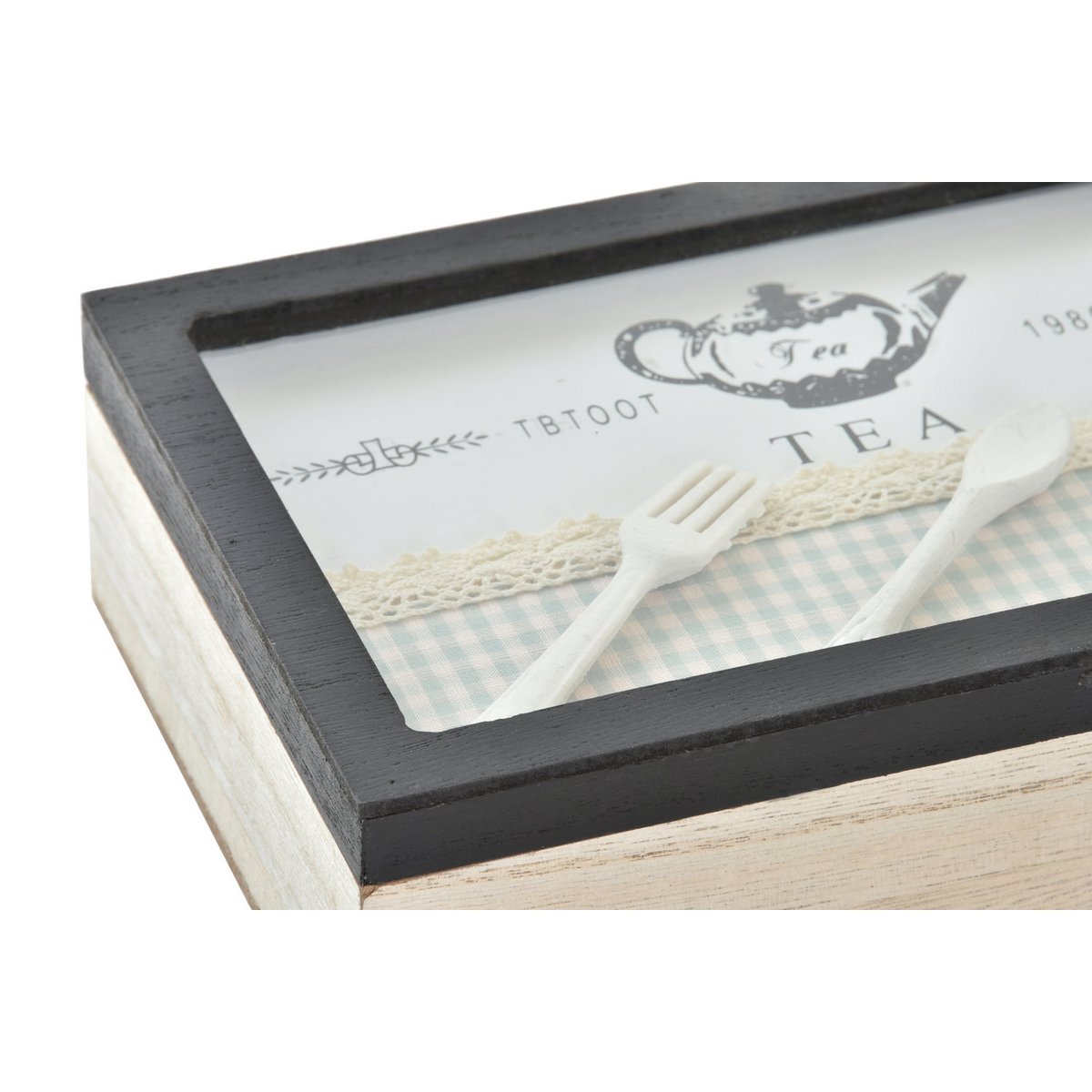 CAJA MADERA 24X15X6 CAFE VICHY VERDE MENTA PC196448
