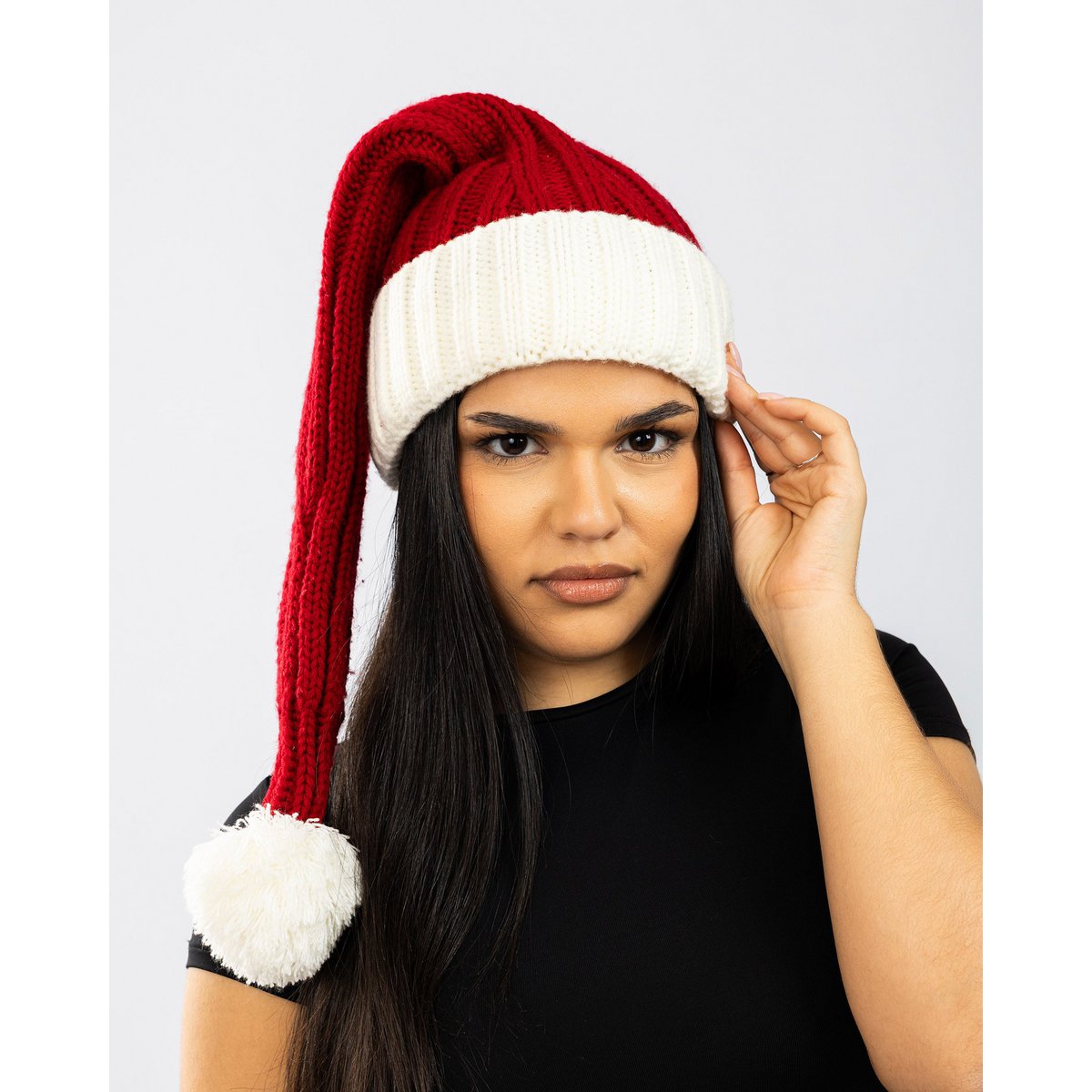 Santa hat - Red with white brim coarse knit