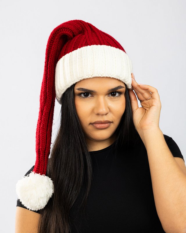 Santa hat - Red with white brim coarse knit