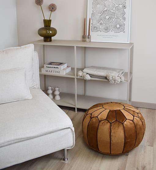 Velvet Pouffe - Caramel Brown