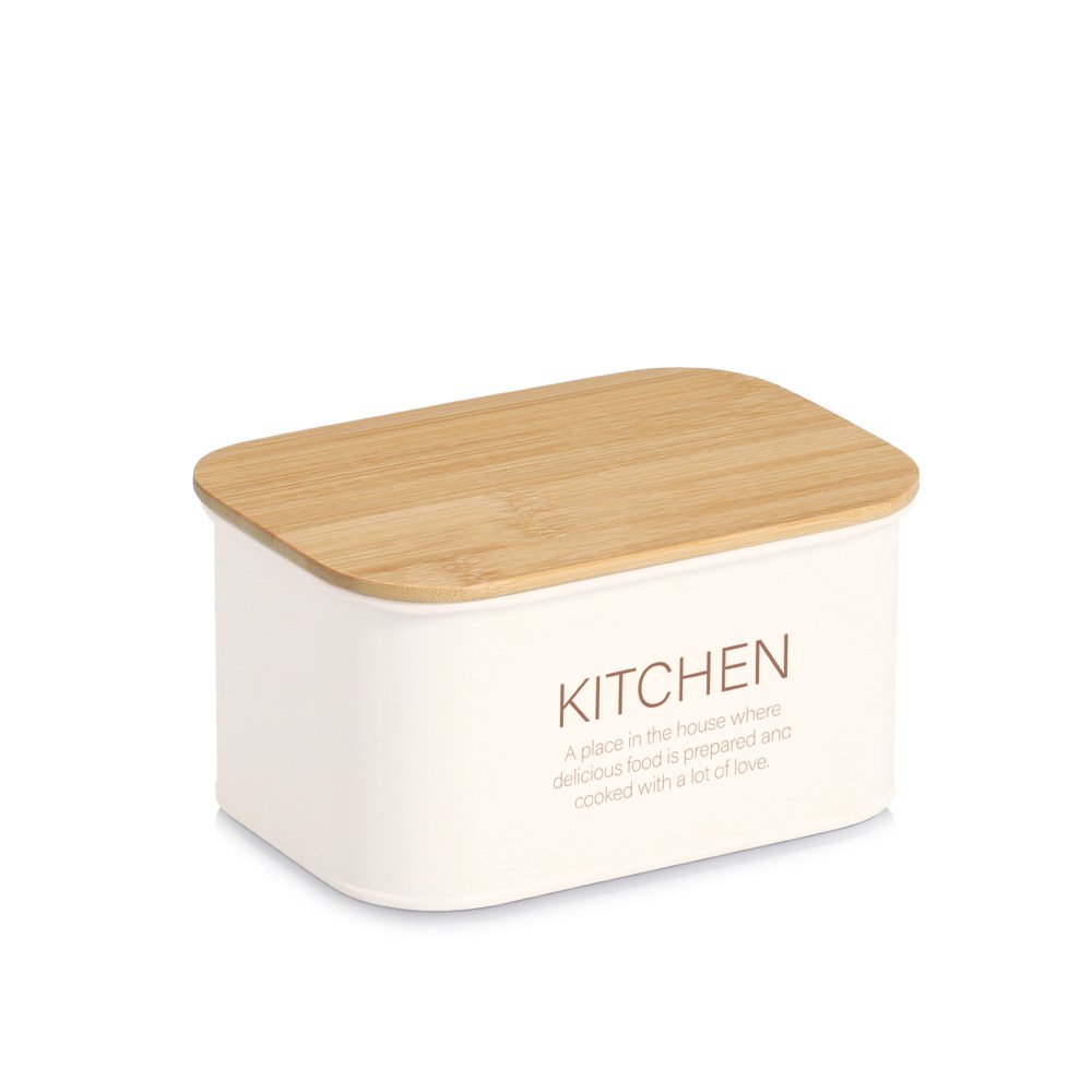 Voorraadpot met bamboe deksel "Kitchen", 1200 ml, crème