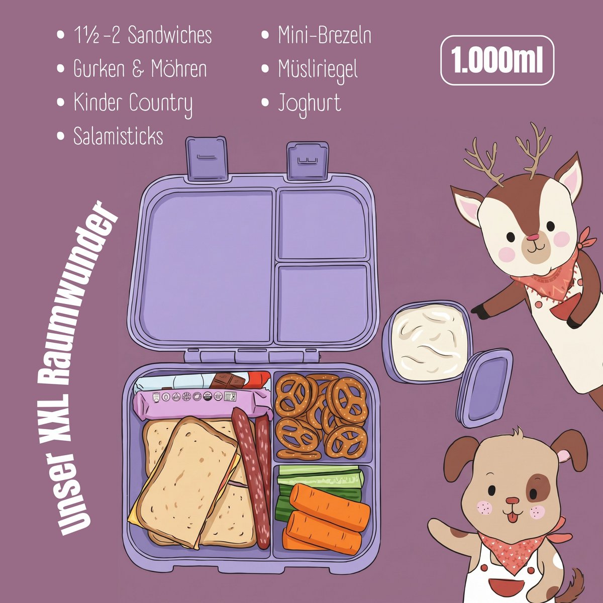 Leaf can with compartments, light & leak -proof - unicorn purple