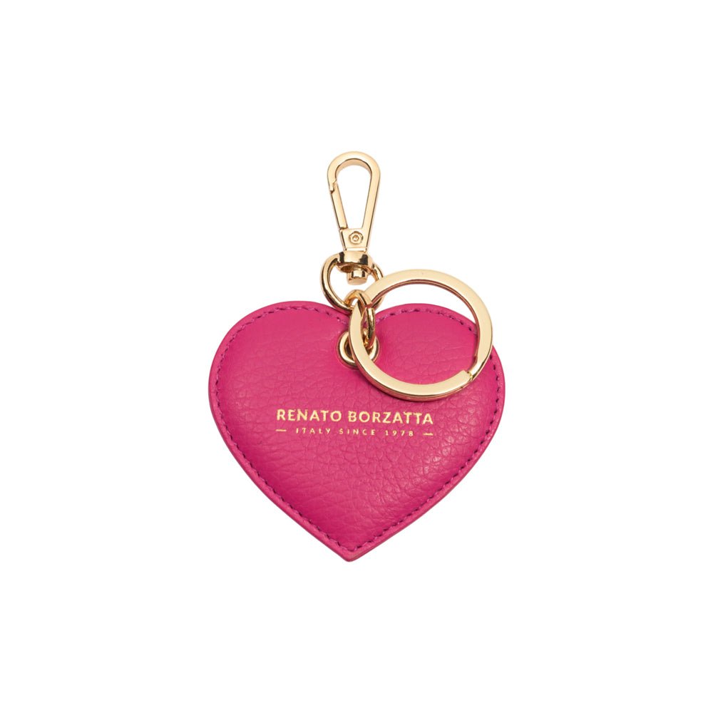 RB1082GBE | Schlüsselanhänger mit Herzanhänger, hergestellt in Italien aus echtem genarbtem Dollar-Leder. Fuchsia-Farbe