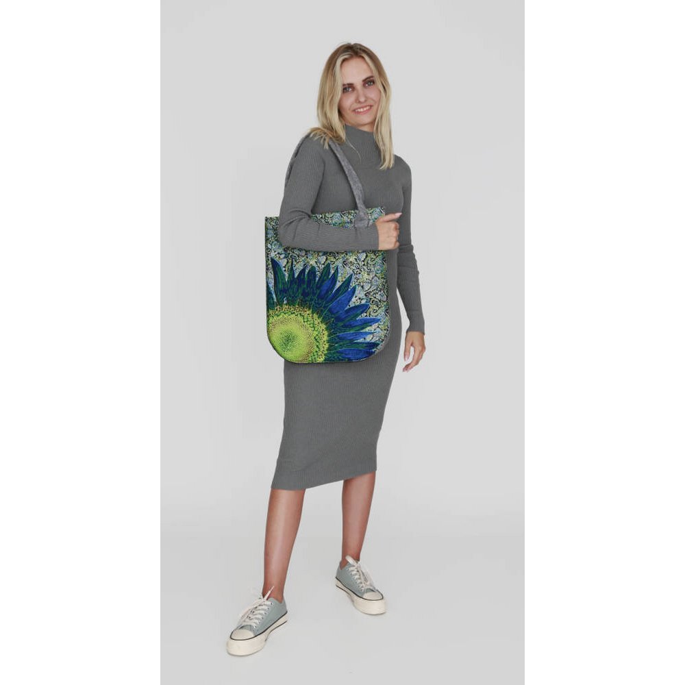 Blue Flower Shoulder Bag In Felt City Line Bertoni