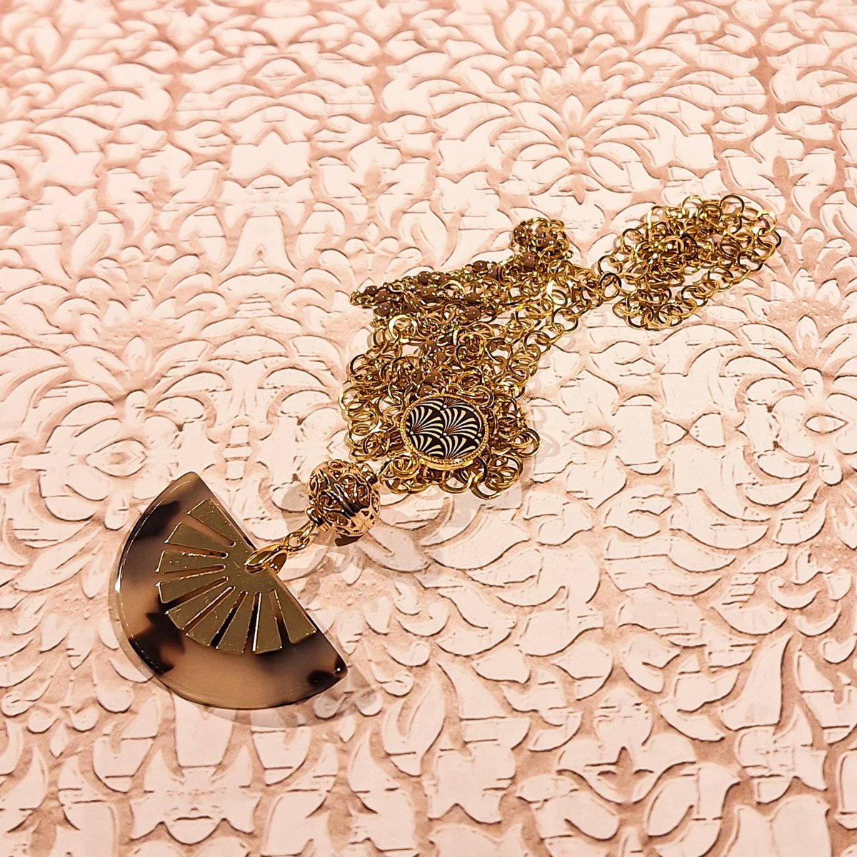 Collier Sautoir Art deco Bohème Chic demi lune Eventail Perle Bijou acier inoxydable Fête des mères Cadeau Maman