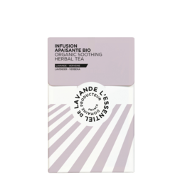 Organic Soothing Infusion True Lavender & Verbena tea, a calming and relaxing herbal tea blend with the natural aromas of lavender and verbena.