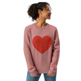 Heart Knitted crew neck sweater CORAL