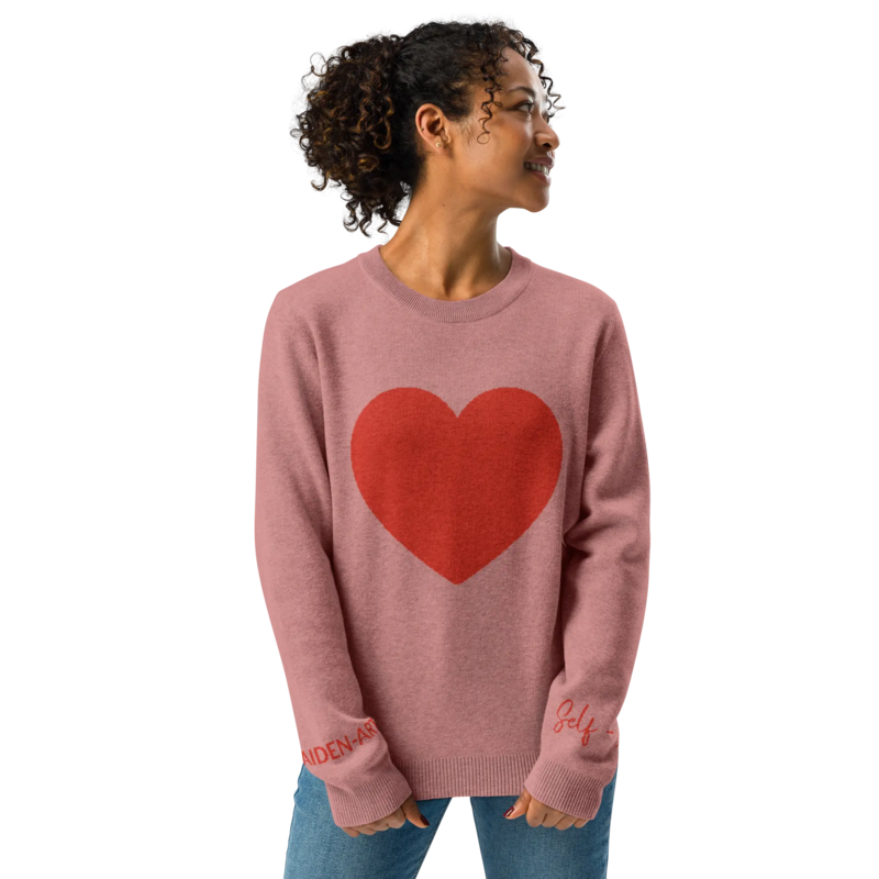 Heart Knitted crew neck sweater CORAL