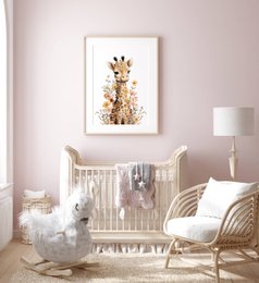 Giraffen-Kinderzimmer-Poster, Giraffen-Poster, Blumen-Kinderzimmer-Druck, Mutter und Baby-Giraffen-Poster, Kinderzimmer-Giraffen-Druck, Wildblumen-Druck, Mädchen-Kinderzimmer-Poster, Mädchenzimmer-Dekoration