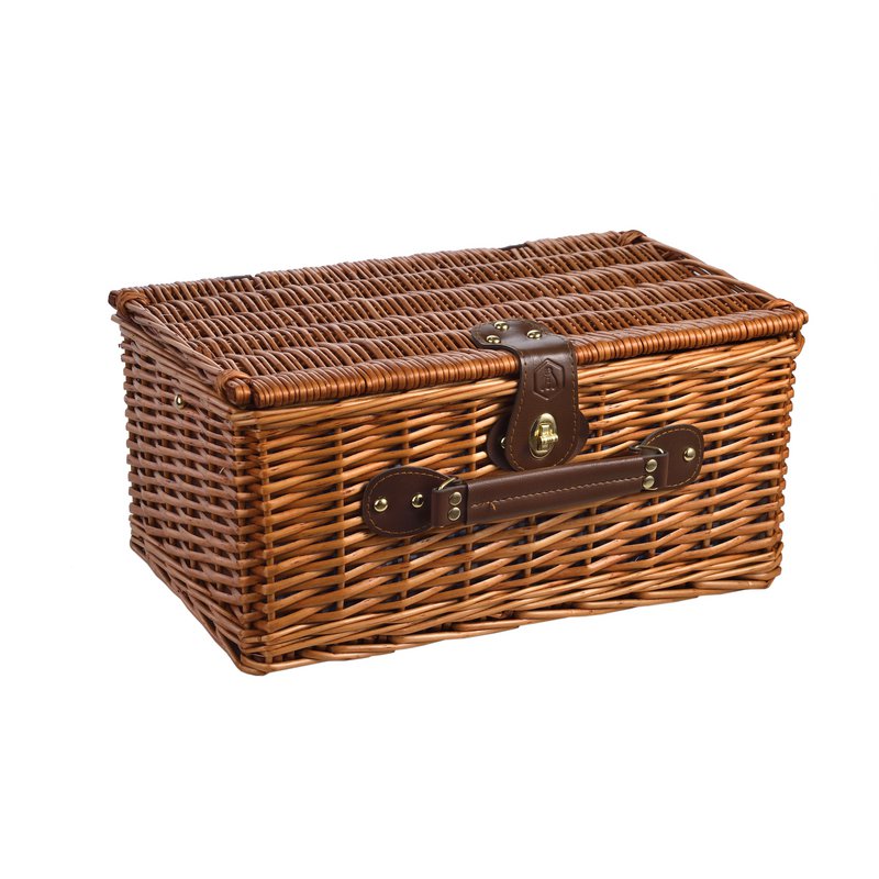 LAGUIOLE, Panier Pique-Nique pour 4 Personnes, Osier, Coton, Céramique, Métal et PVC, Repas Nomades, Plein Air, Extérieur, Camping, Randonnée, Marron