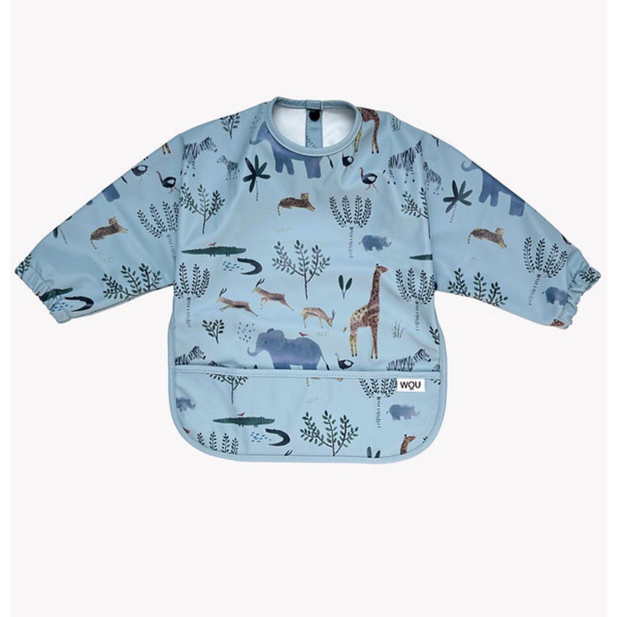 WOU - Babero impermeable para bebé con manga y bolsillo recogedor en color azul, talla M