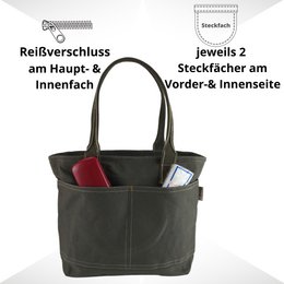 Domelo Damen gewachste Canvas Shopper. Wasserabweisende Handtasche.  Vegane Schultertasche . Einfarbig Damentasche A4 geeignet