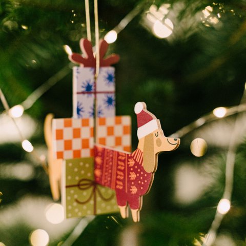 3D Christmas decoration, Xmas tree hanging dog as a gift