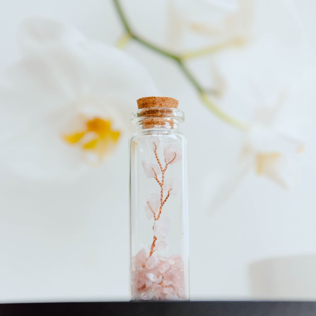 Wish bottle love card rosequartz