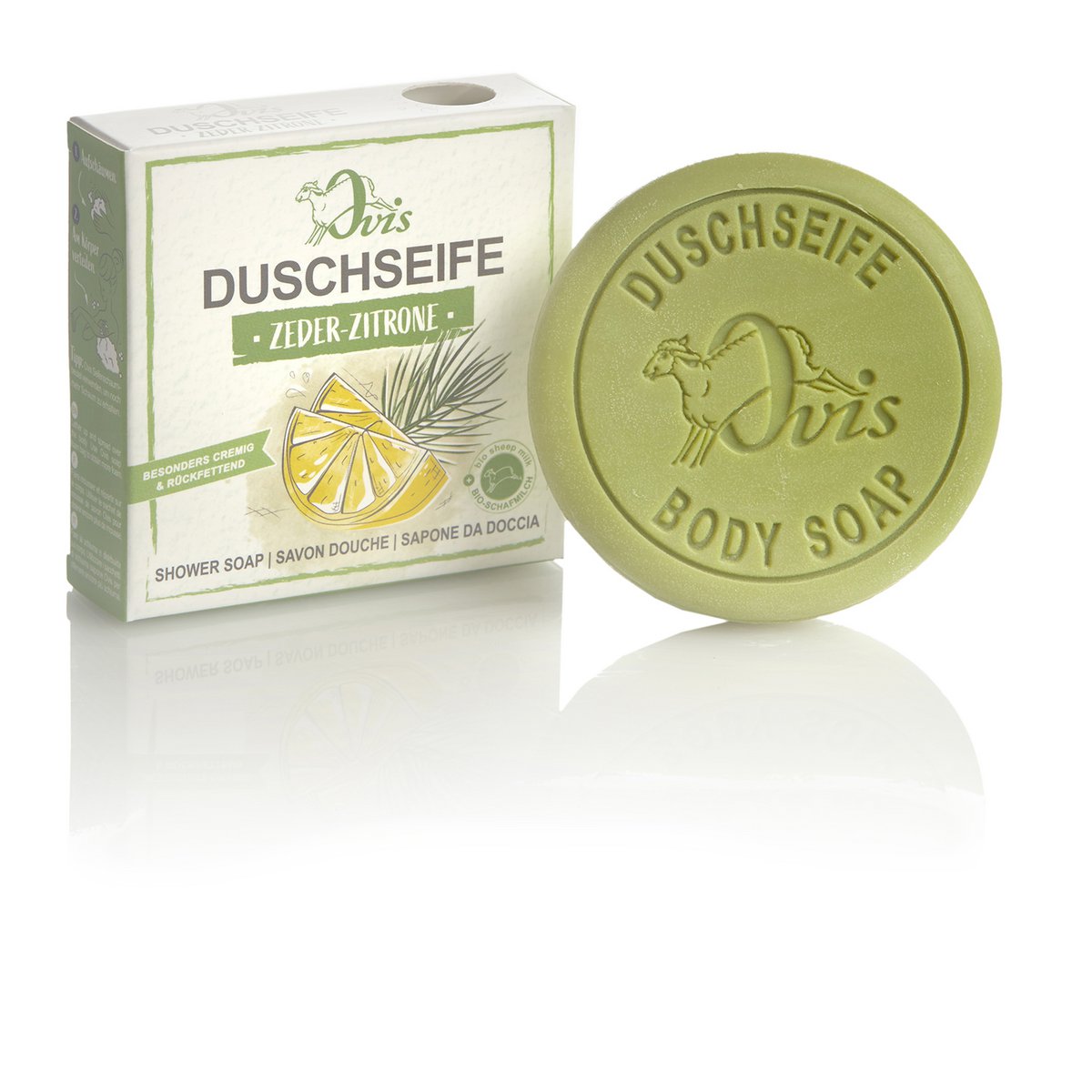 Ovis-Duschseife Zeder-Zitrone verp. 7,5 cm 100 gr