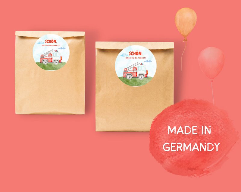 Fire brigade giveaway bags with stickers - fire brigade guest gift bag for fire brigade children's birthday parties
