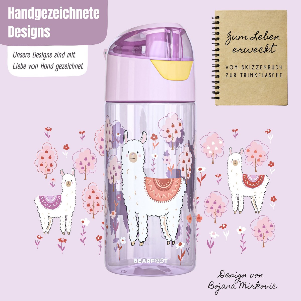 Children's water bottle, lightweight water bottle - llama