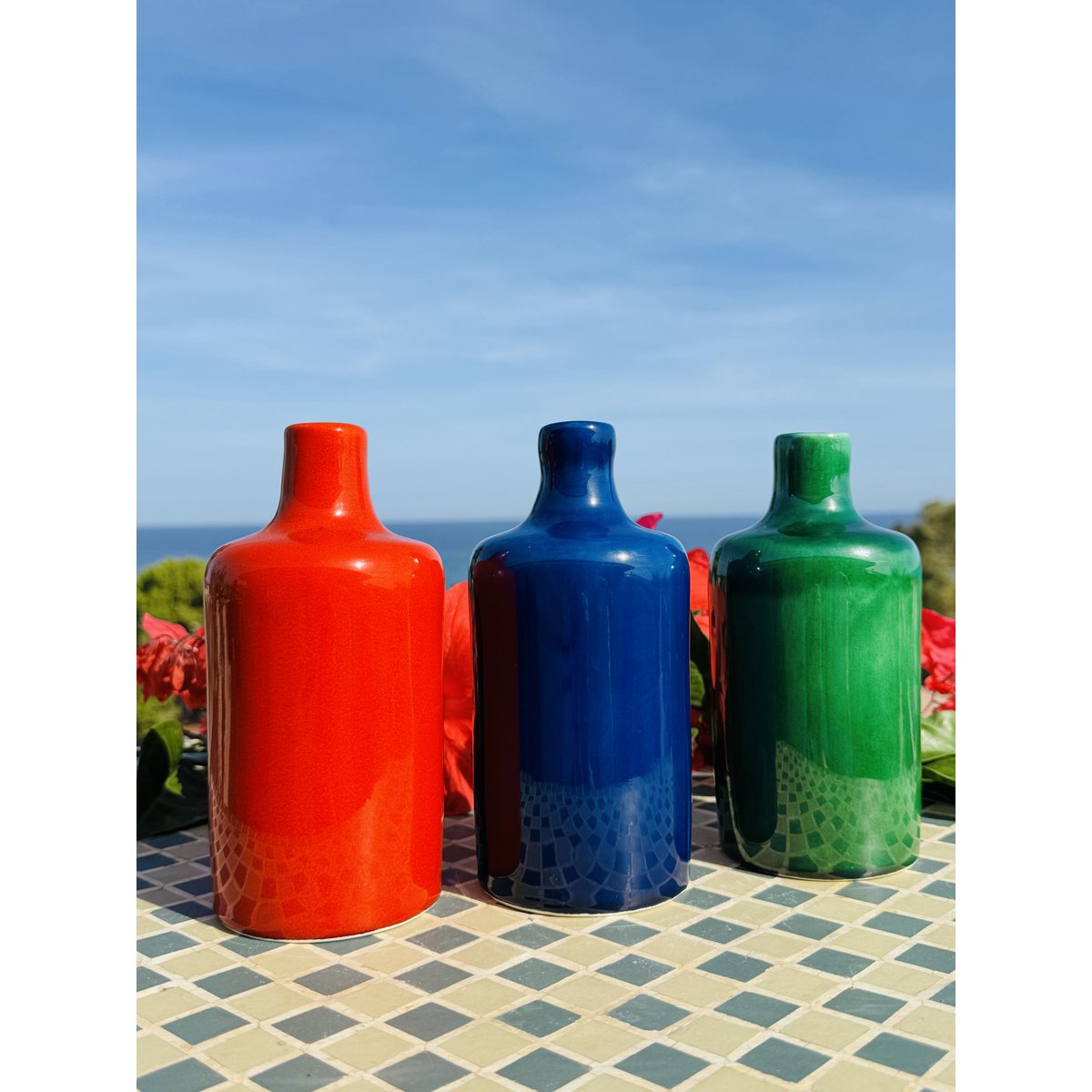 Handmade oil bottle of oil donors oil jug ceramic bottle "Unica" for olive oil & vinegar from Italy