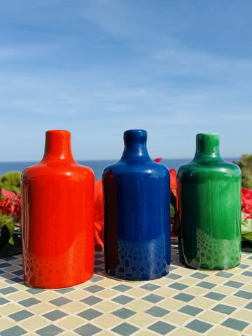 Handmade oil bottle of oil donors oil jug ceramic bottle "Unica" for olive oil & vinegar from Italy