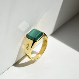 Ring HORUS MALACHITE | 925 silver | gilded