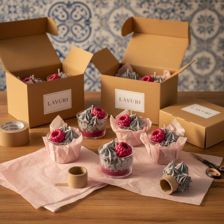 LAVURI N° 05 Baie Sauvage Gourmet Dessert Candle CUP, fruity framboise scent, Ash & Ruby colored, handmade bio vegan soy wax - Duftkerze