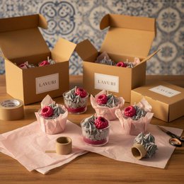 LAVURI N° 05 Baie Sauvage Gourmet Dessert Candle CUP, fruity framboise scent, Ash & Ruby colored, handmade bio vegan soy wax - Duftkerze