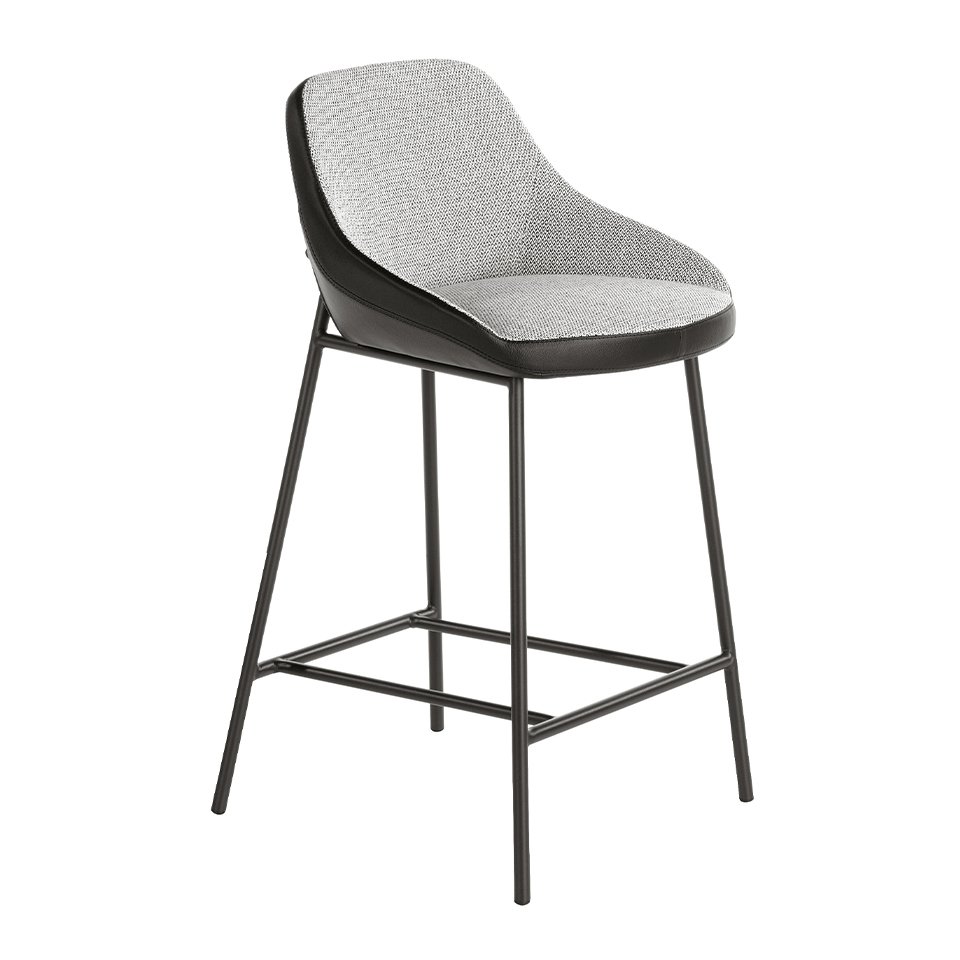 Stool upholstered in fabric and leatherette