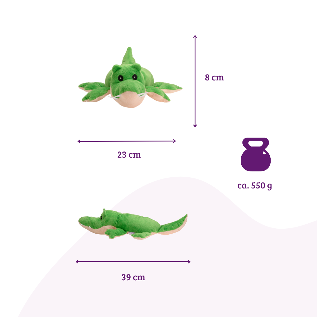 Wärmekissen die natürliche Wärmflasche als Wärmekuscheltier Krokodil groß mit Bio-Hirse Füllung und Gesundheitskräutern