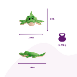 Cuscino termico, la borsa dell'acqua calda naturale come un grande peluche caldo a forma di coccodrillo con imbottitura di miglio biologico ed erbe salutari