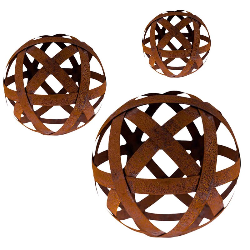 Tuindecoratieballen van tinnen reepjes - decoratieve roestbollen