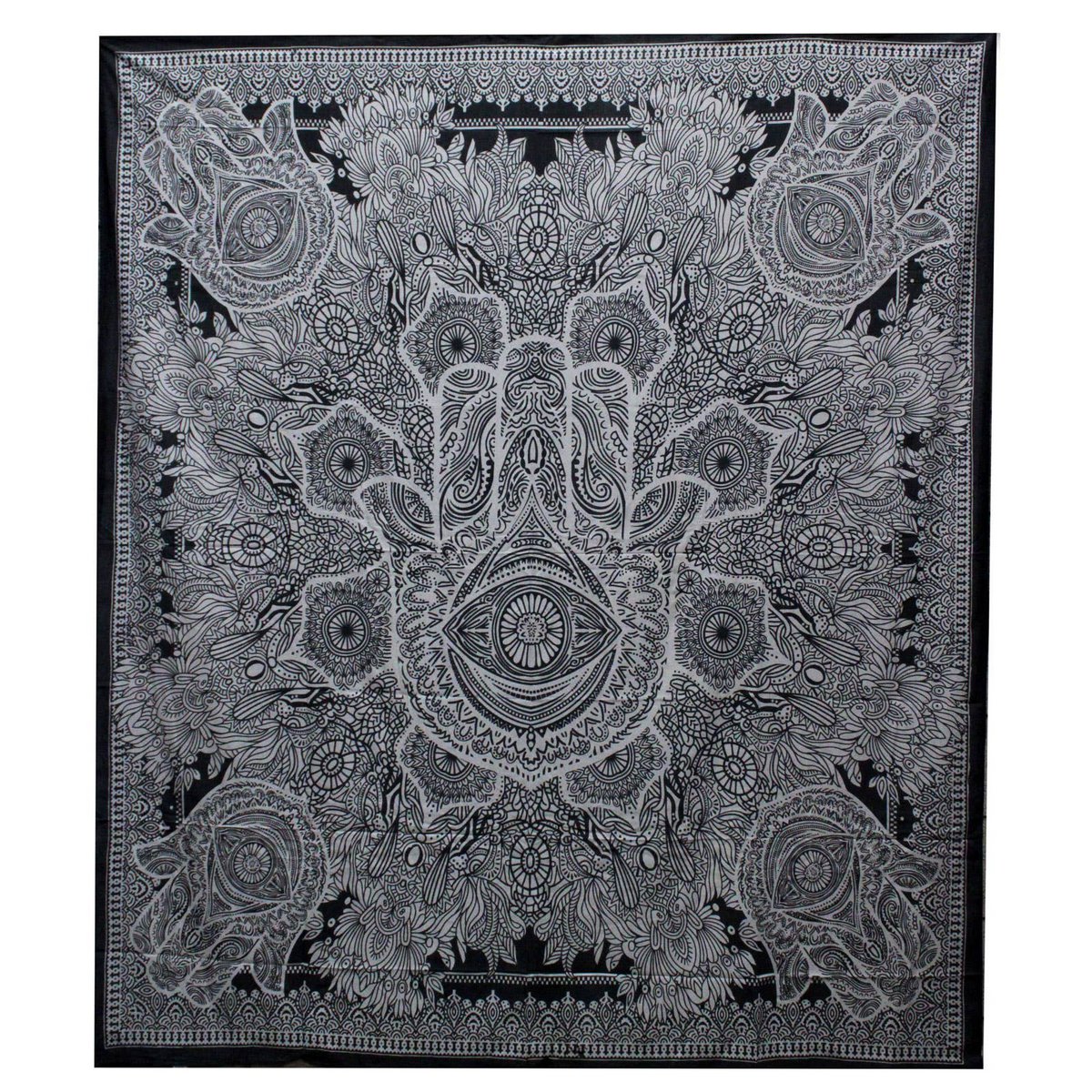 B&W dubbele katoenen sprei + wandkleed - Hamsa