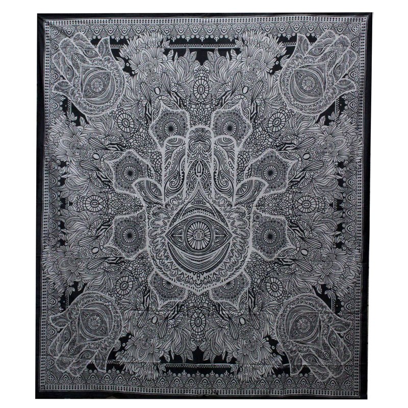 B&W dubbele katoenen sprei + wandkleed - Hamsa