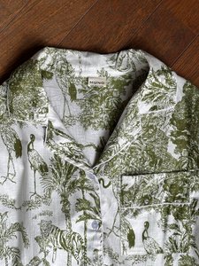 Indian Cotton Pyjama Set in Ecru with Green Jungle