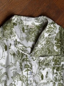 Indian Cotton Pyjama Set in Ecru with Green Jungle
